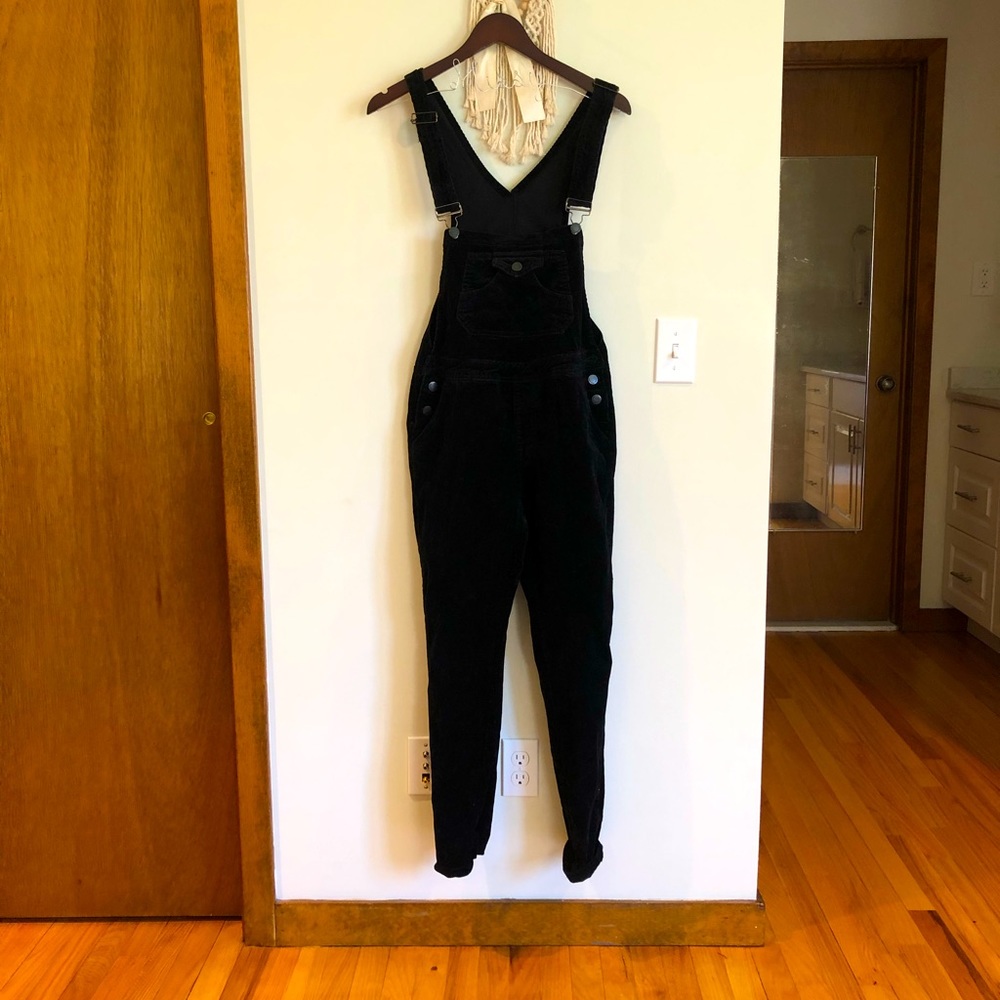 Black corduroy overalls